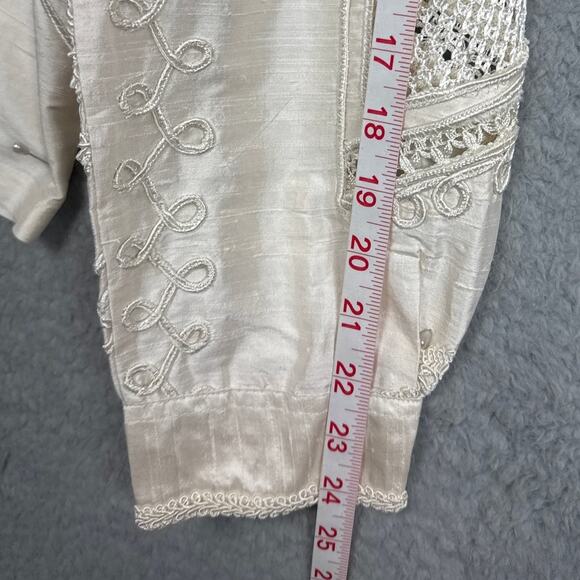 Vintage Silk Lattice Lace Jacket Off White Size L Cottagecore Grandmacore Boho - Picture 6 of 10